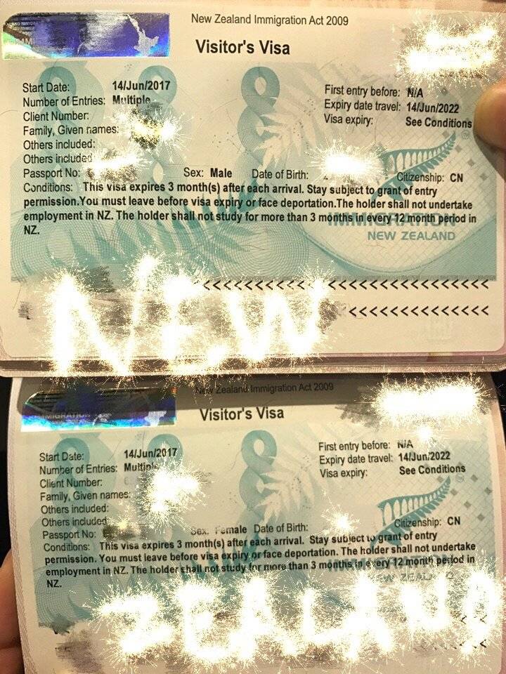 新西兰五年多次 每次三个月 - 签证