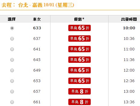 急!请教台湾高铁早鸟票十月份可购买班次 - 穷