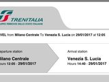 转让１月２９日米兰到威尼斯火车票两张