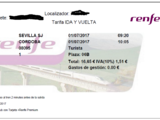 低价转让 2017.7.1 上午9点20分 塞维利亚到科尔多瓦 renfe火车票 两张 (现价每张人民币100元)