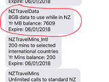 新西兰 4G手机流量卡 7GB剩余流量 2018年1月到期