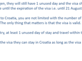 使用申根签证进入克罗地亚细节