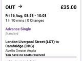 转让8/16日三大一小共四张伦敦——剑桥来回火车票