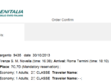 转让10月30日佛罗伦萨至罗马火车票两张