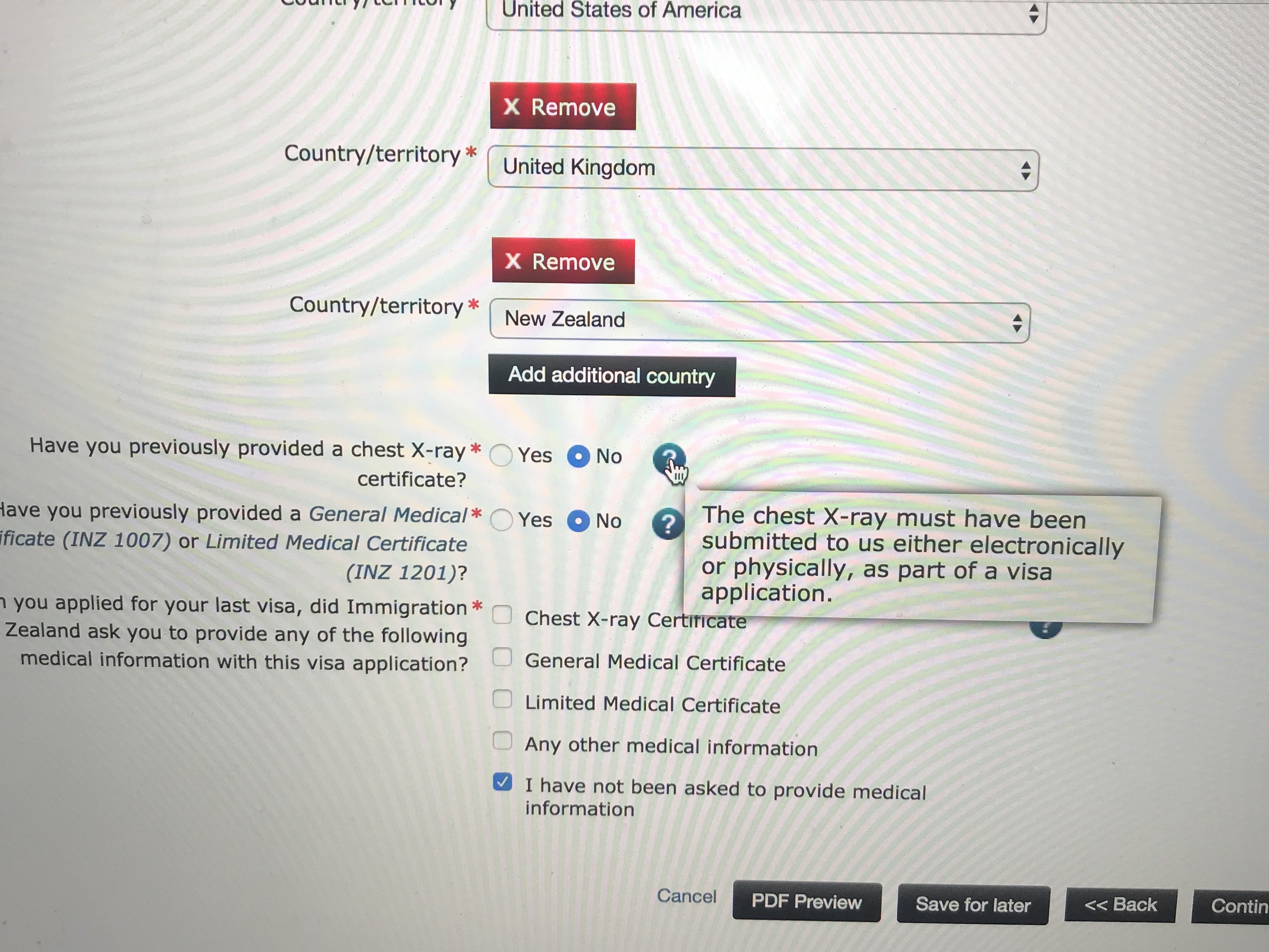 现在在线申请新西兰短期旅游签证,必须提供X光