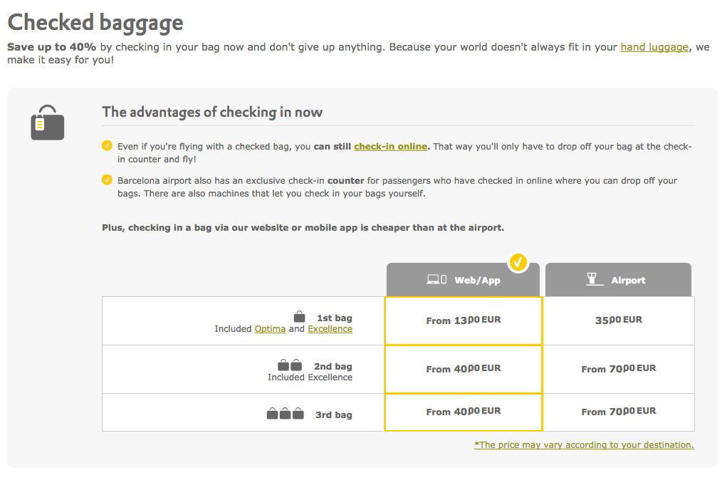 求问Vueling航空免费行李额度