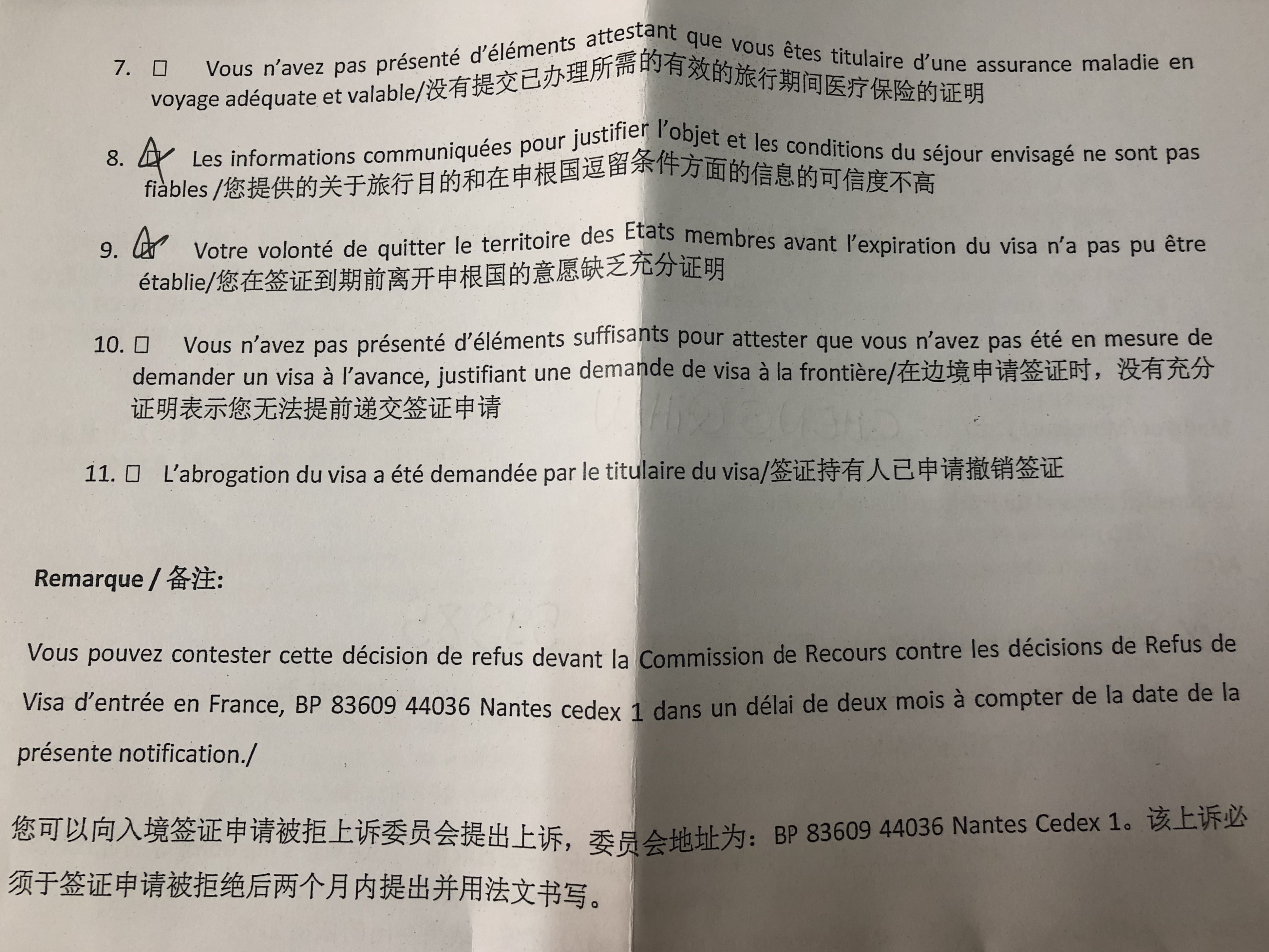 急!法国申根签第8,9条拒签,夫妻稳定工作有房产