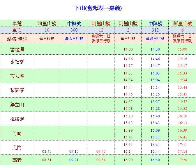 台湾好行线阿里山至嘉义台铁站时刻表 - 穷游问