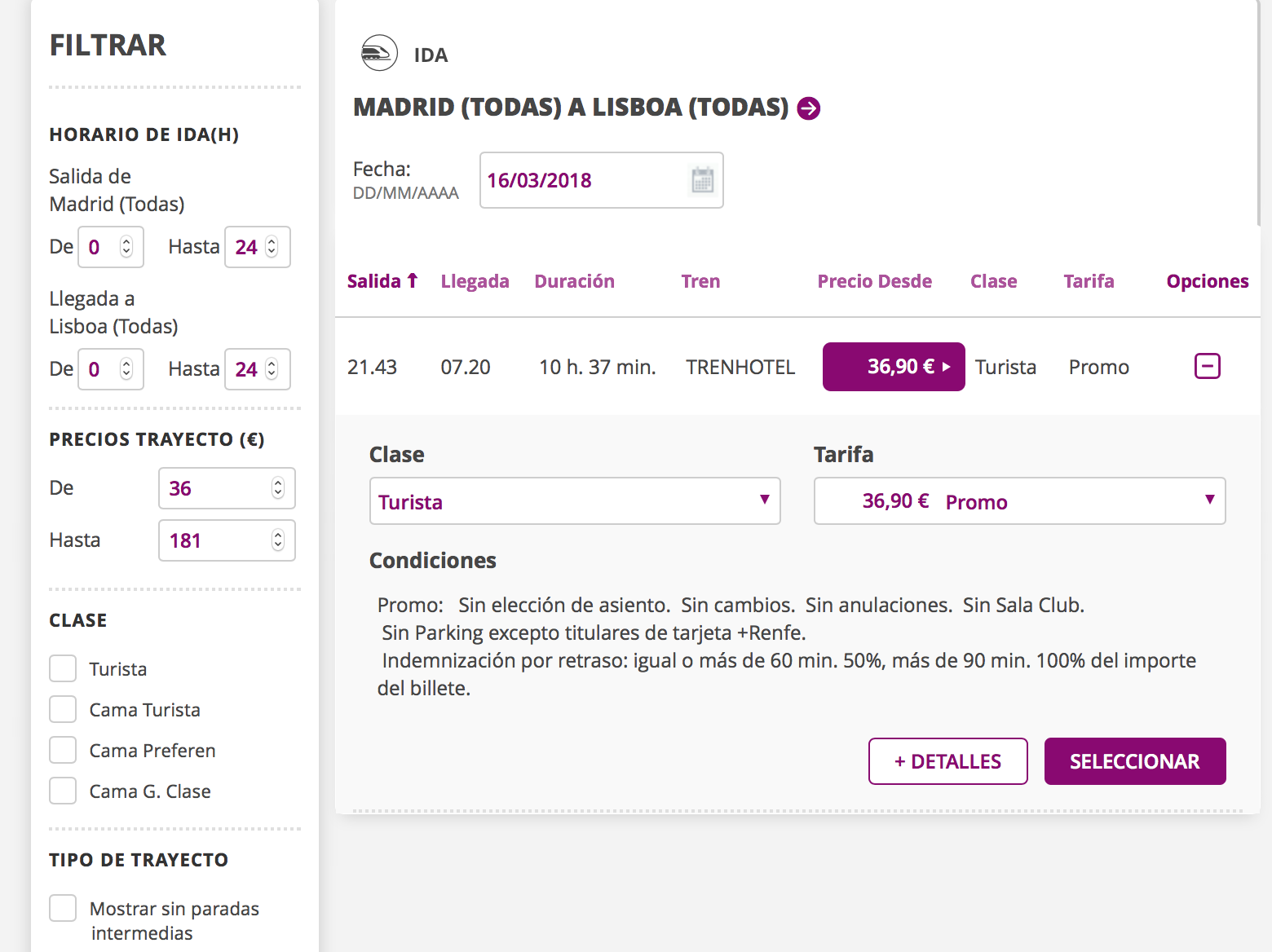 欧铁官网上买马德里到里斯本夜火车,怎么判断